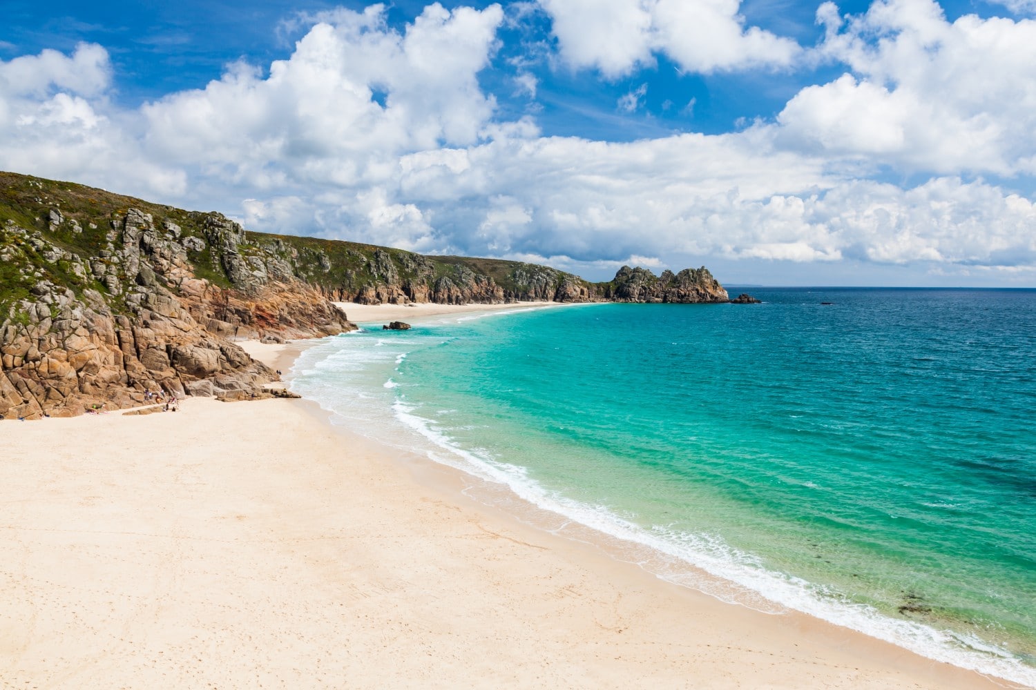 Porthcurno in Cornwall is an awesome sandy beach in the UK