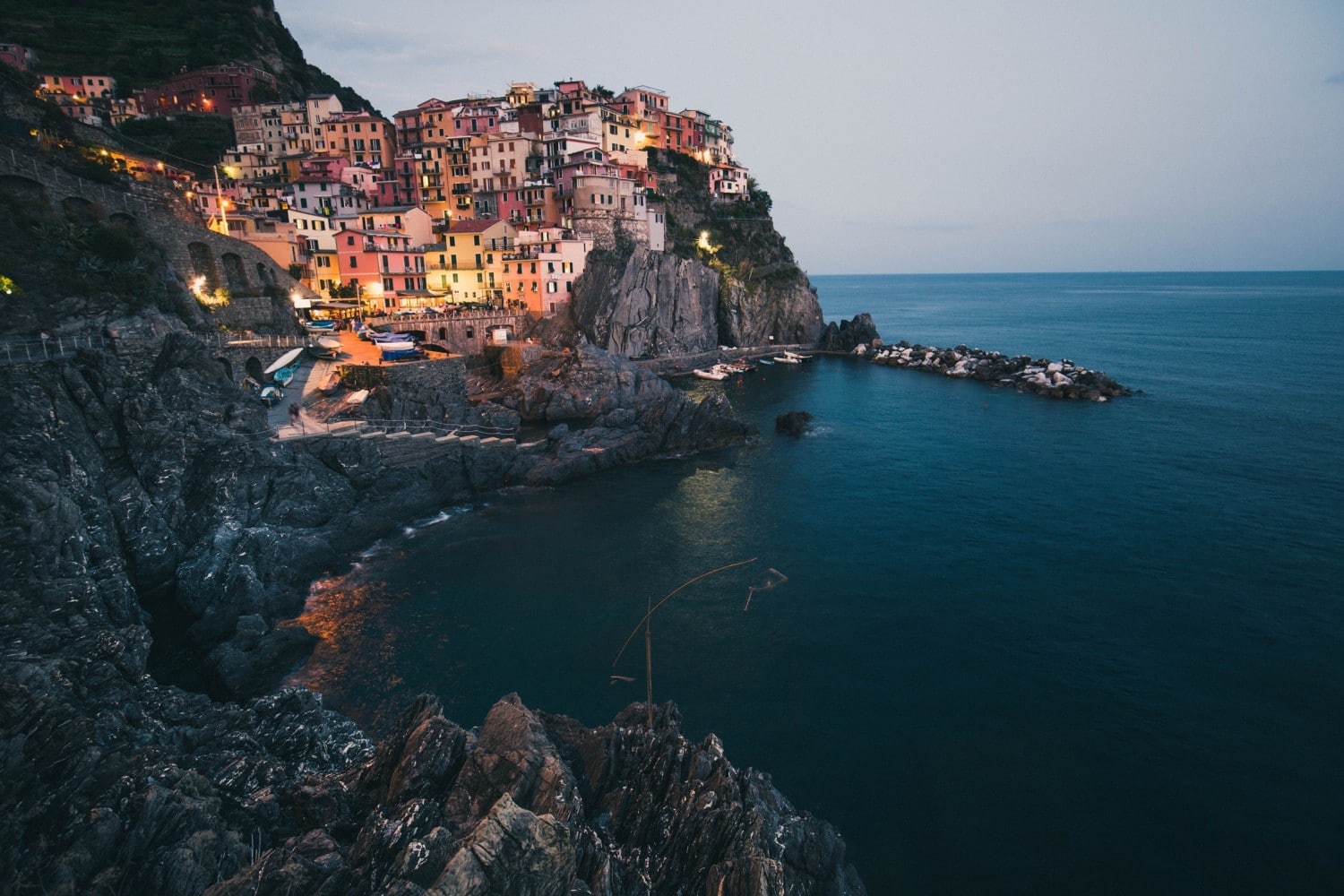 Hiking the blue trail along the Cinque Terre in Italy. One of Europe's best hikes.