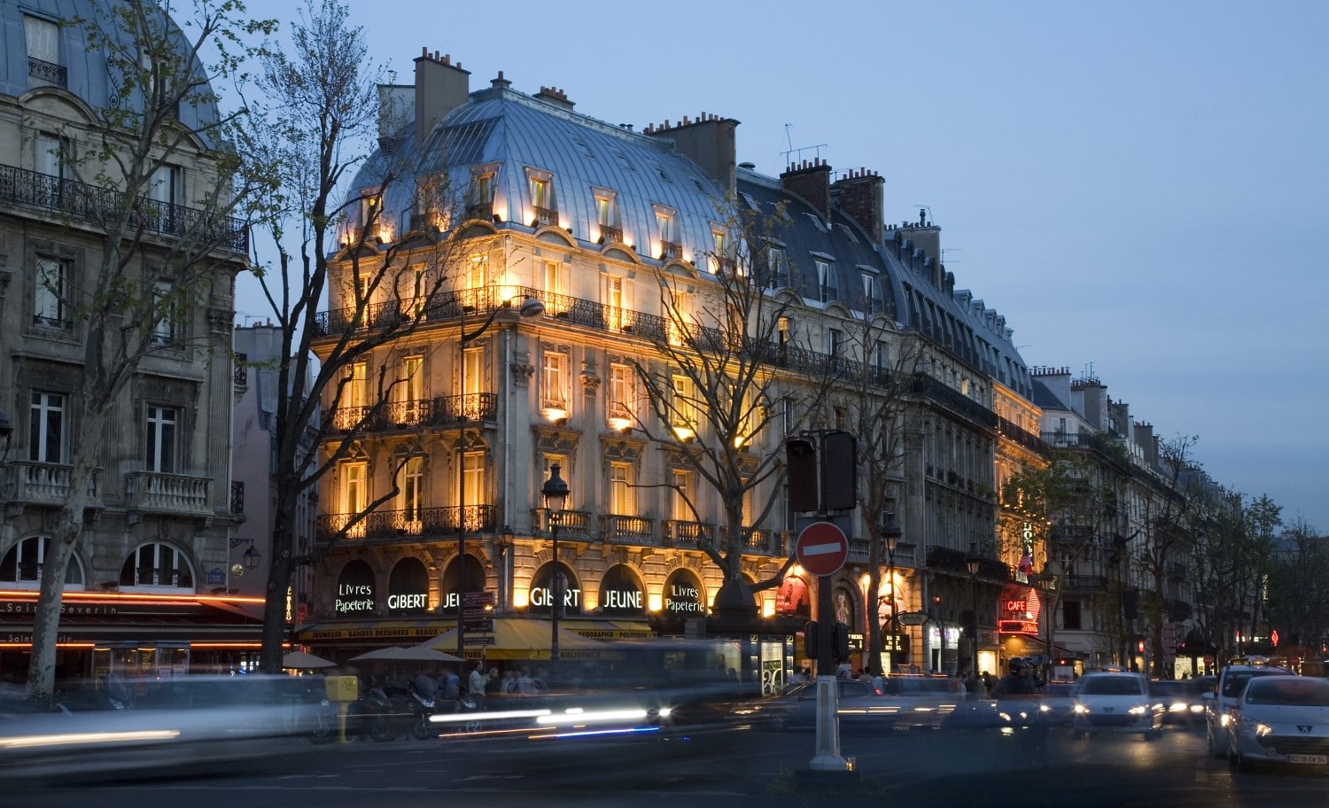 A Street scene in the Rive Gauche, Boulevard St Germain, Paris