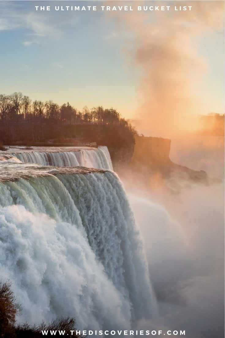 Niagara Falls - US + Canada. 100 unique travel bucket list ideas - the ultimate list of things to do and places to see in your lifetime. Read the full guide now. See the world, embrace adventure, satisfy your wanderlust. United States I England I Australia I Canada I Travel Inspiration I Photos I Dreams I Ideas #travel #bucketlist #travelinspiration #wanderlust