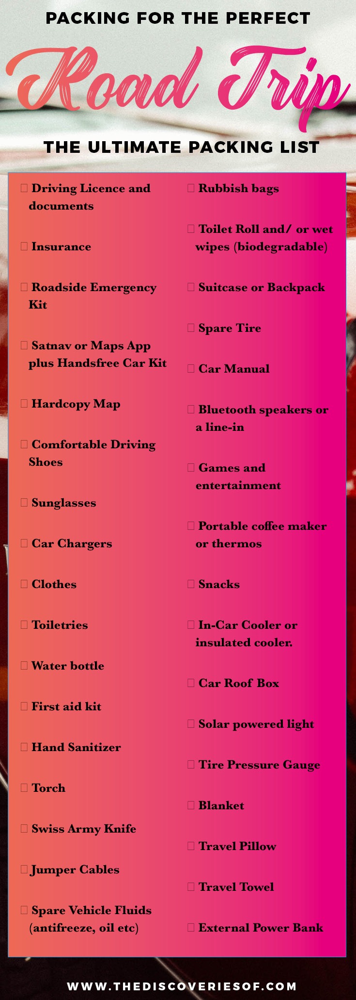 packing list for a trip