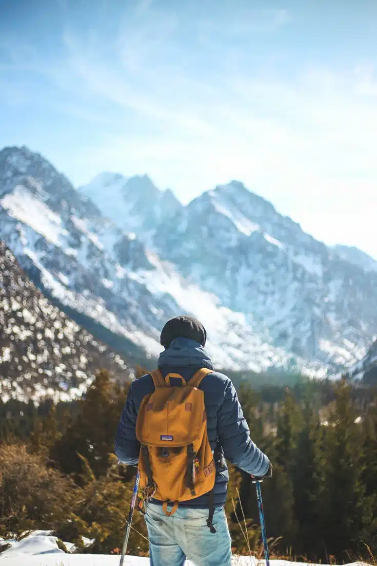 Man in the mountains backpacking