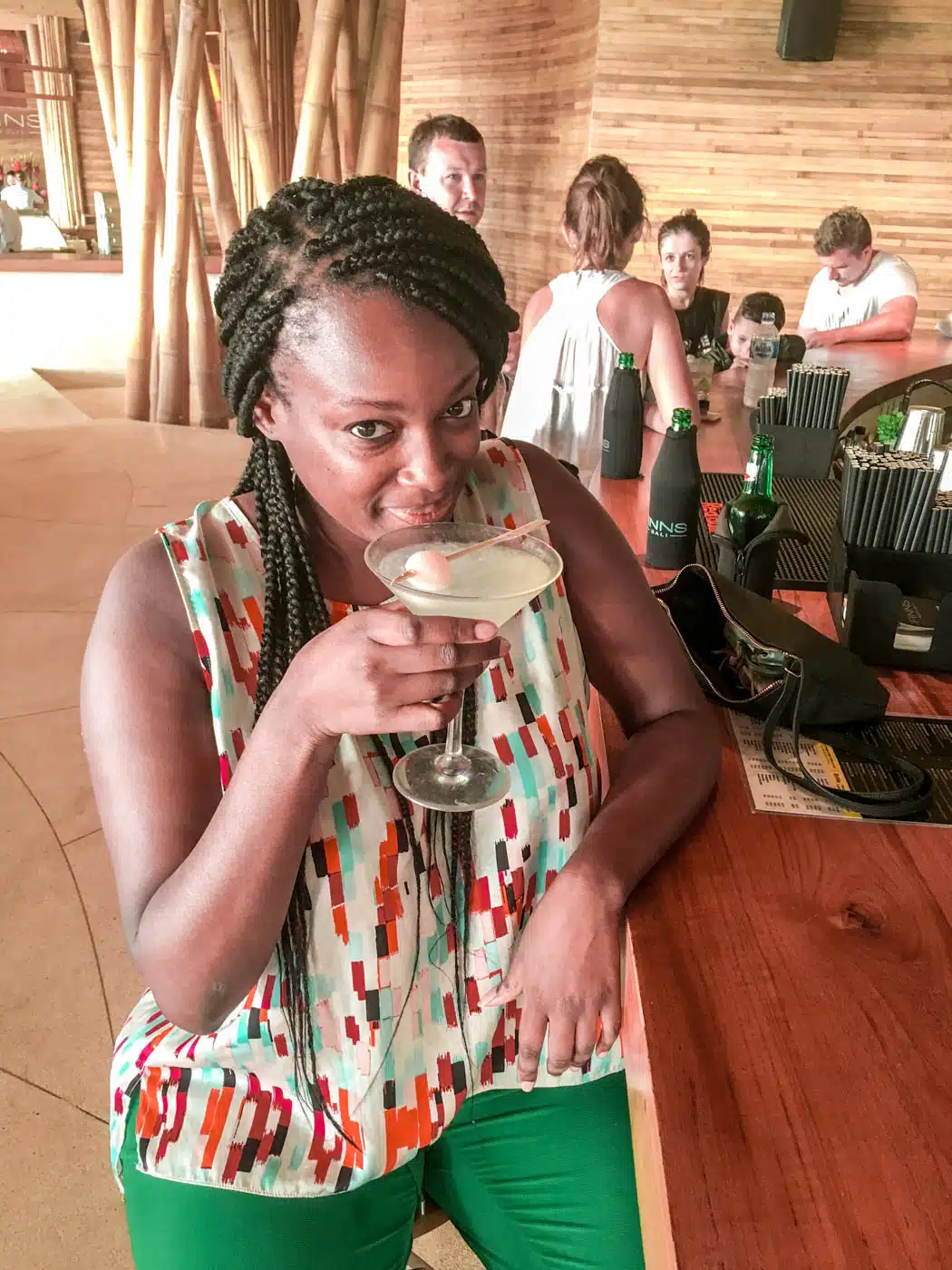 Drinking cocktails at Finn's Beach Club Canggu
