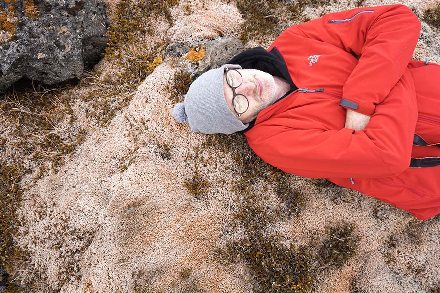 Lying on the moss in Iceland