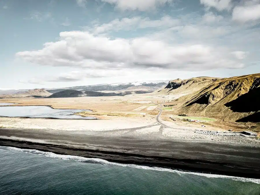 Drone photography of Vik Beach Iceland.