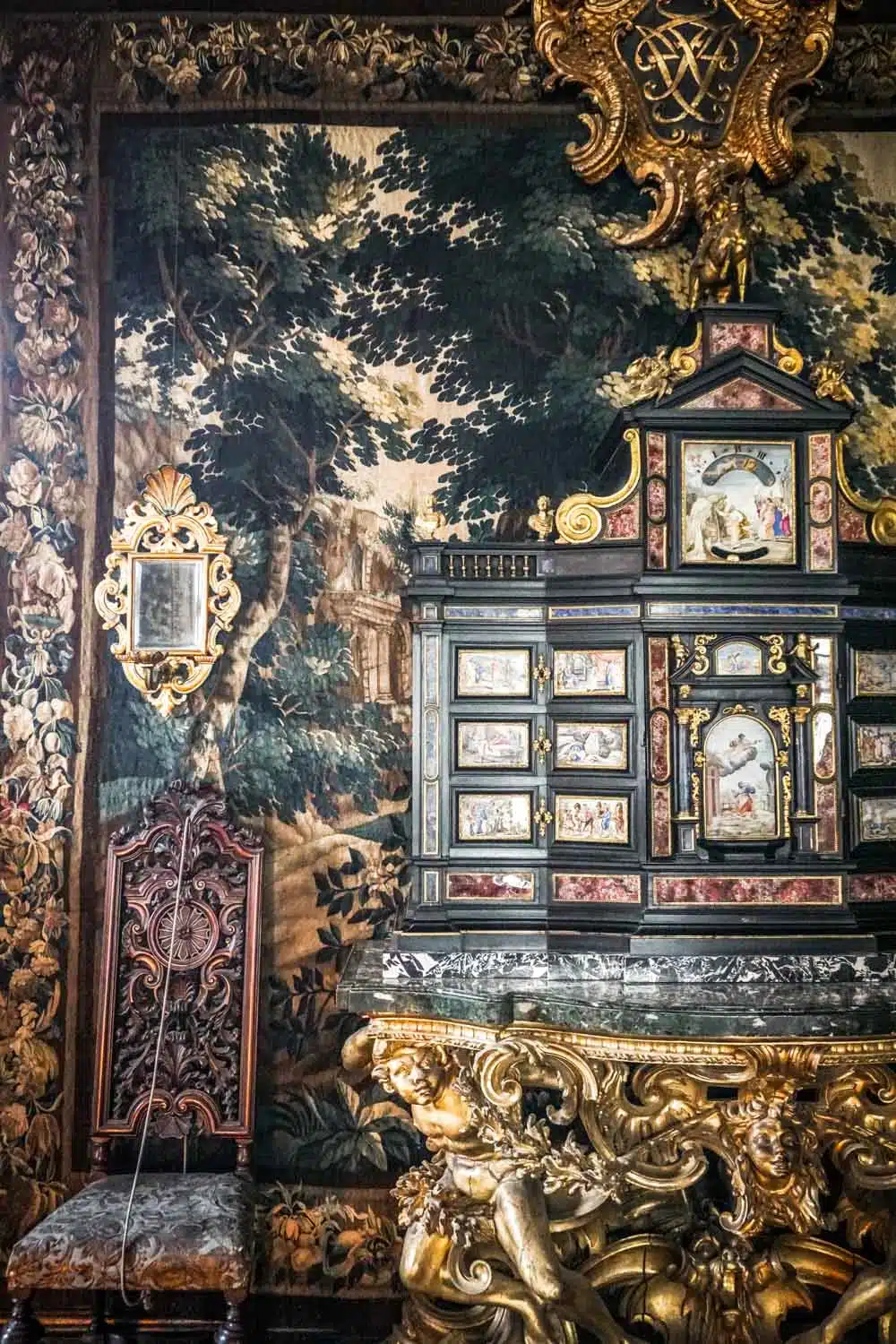 Dark and opulent decor in Rosenborg Castle Copenhagen