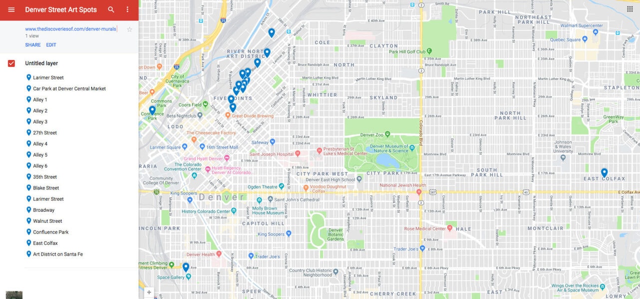 Denver Walking Tour Map The Denver Mural Guide: Finding The Best Street Art In Denver (+ Map!) —  The Discoveries Of