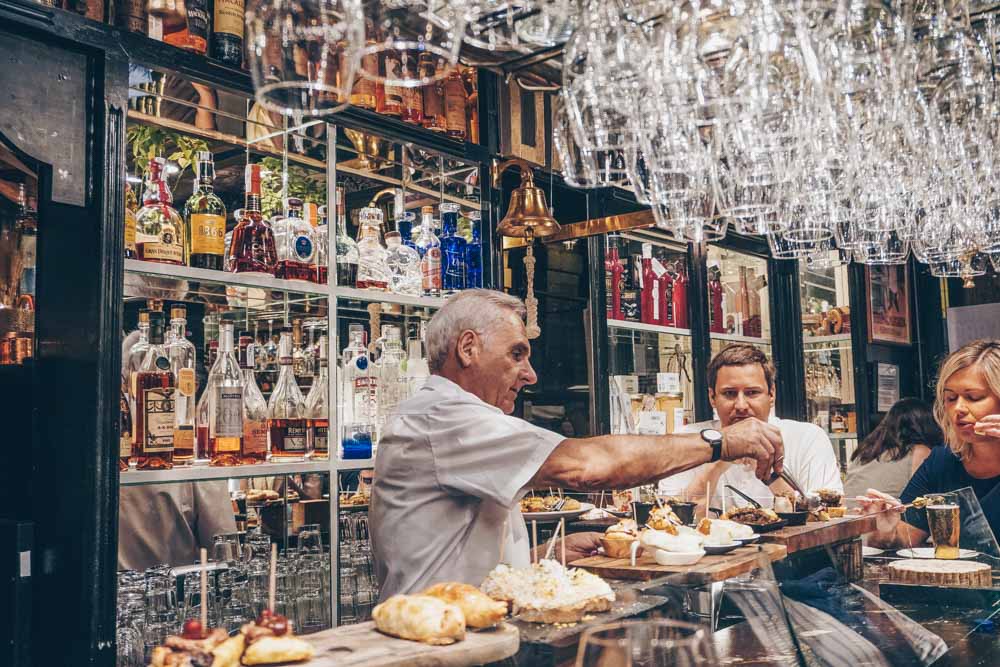 Inside a Pintxos bar in the Casco Viejo