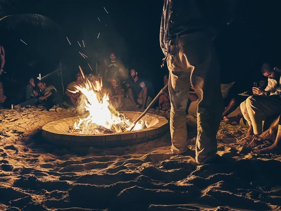 Nightime by the fire in Tulum