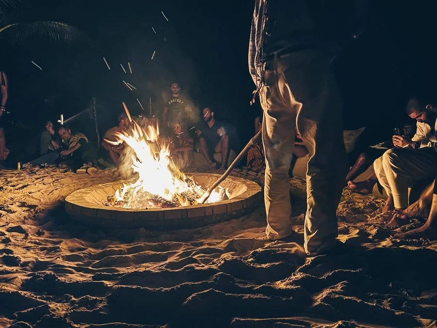 Nightime by the fire in Tulum