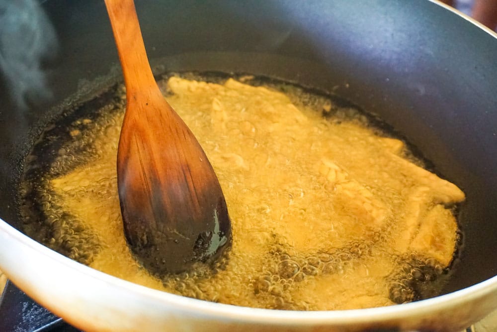 Deep frying the dish