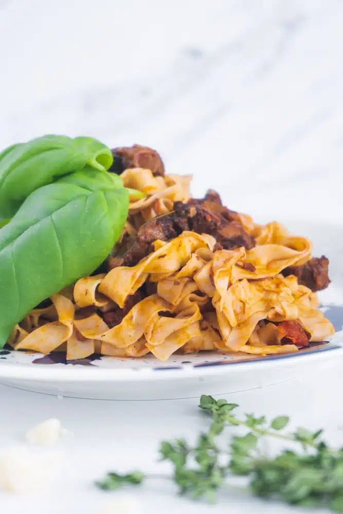 Vertical Beef Ragu with tagliatelle