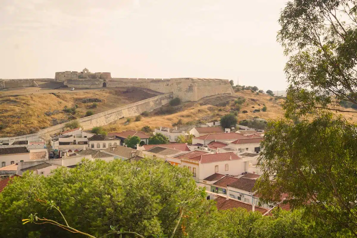 The Forte de São Sebastião on its hilltop above the rooftops of Castro Marim, near the Spanish border