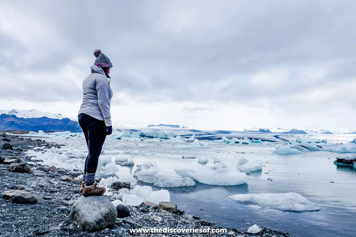 A puffy jacket and a beanie at Jökulsárlón on my September trip