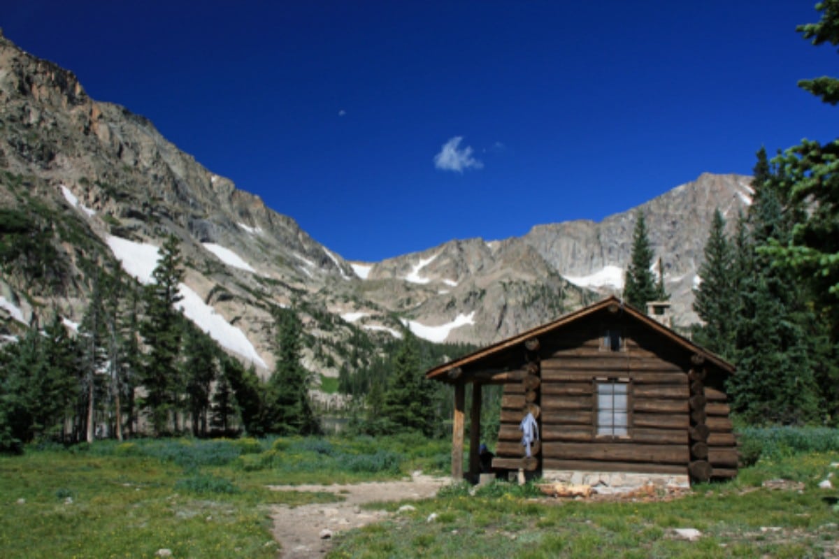Ranger cabin at Thunder Lake hiking trail in Rocky Mountain National Park Colorado