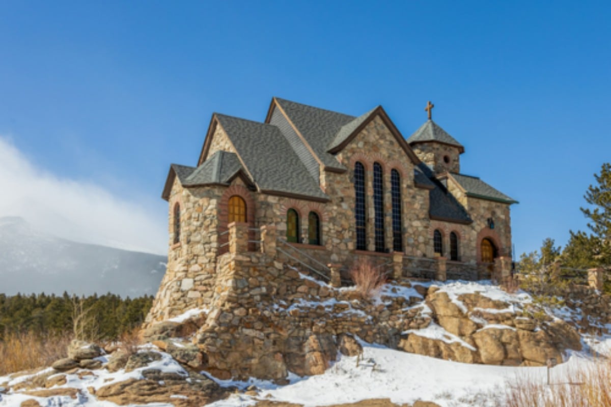 Saint Catherine's Chapel on the Rock. Church in the Rocky Mountains. Allenspark, Colorado.
