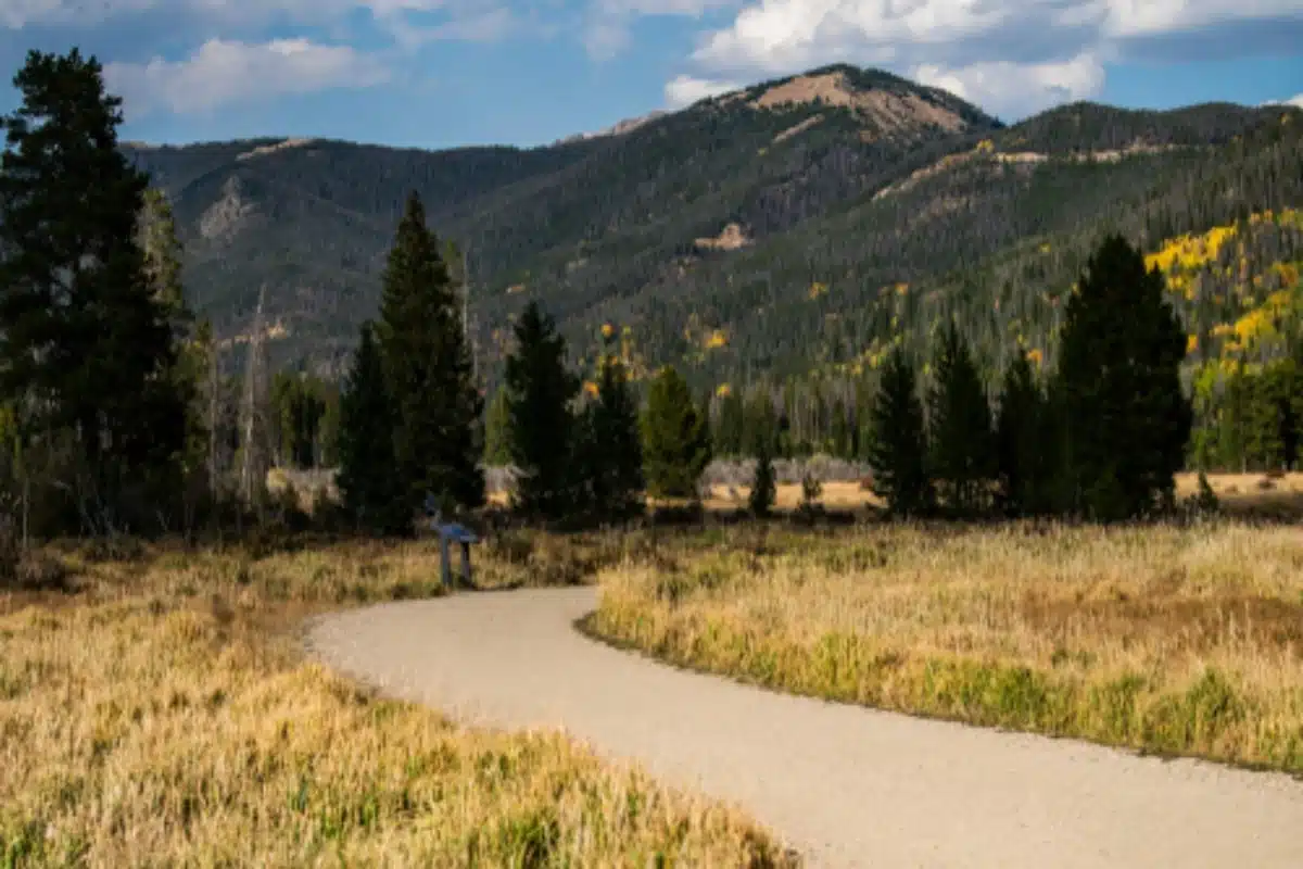 Scenic trail to Holzwarth historic site in Rocky Mountain National Park