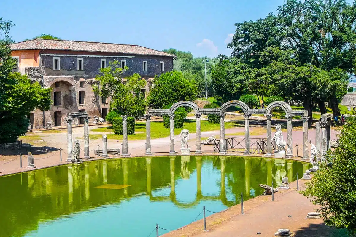 The Ancient Pool called Canopus, surrounded by greek sculptures in Villa Adriana (Hadrian's Villa), Tivoli, Italy