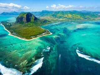 Le Morne Brabant mountain and underwater waterfall Mauritius island
