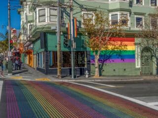 Castro District Rainbow Crosswalk Intersection - San Francisco, California, USA