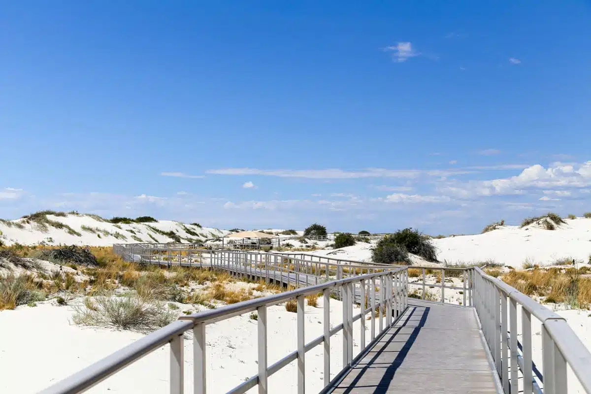 Interdune boardwalk inside the White Sands National Monument in New Mexico, USA