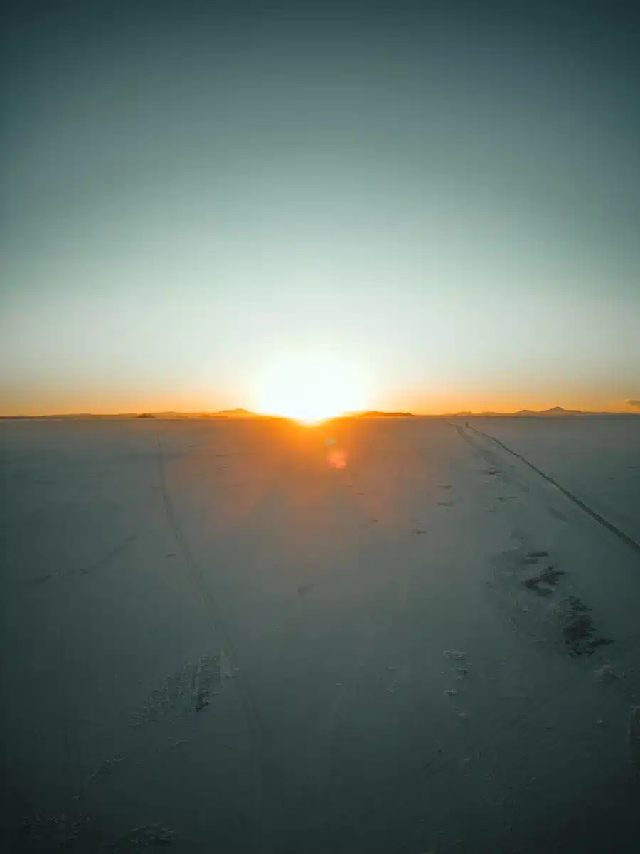 Drone Sunset, Salar de Uyuni Salt Flats, Bolivia
