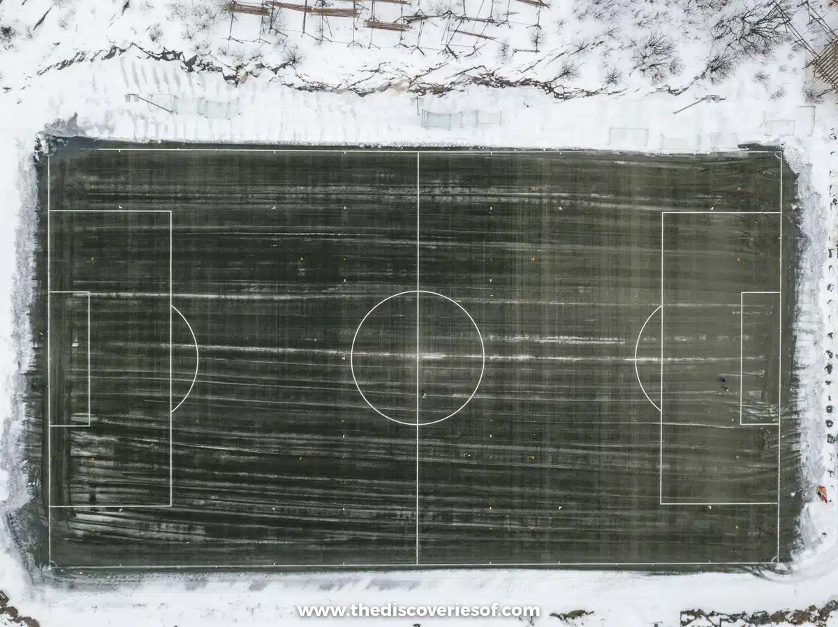 Henningsvaer Football Stadium Drone Aerial, Lofoten Islands Norway