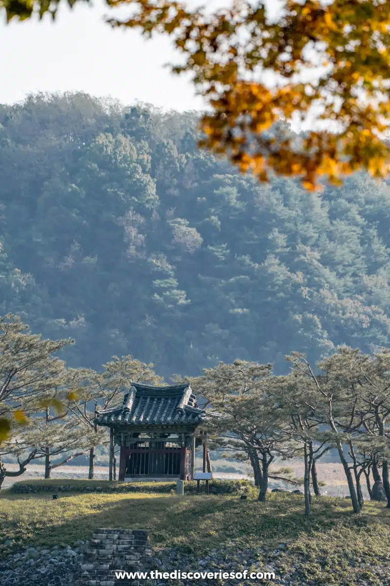 The Sisadan pavilion on a pine-covered island mound in the lake facing Dosanseowon Confucian Academy, Andong