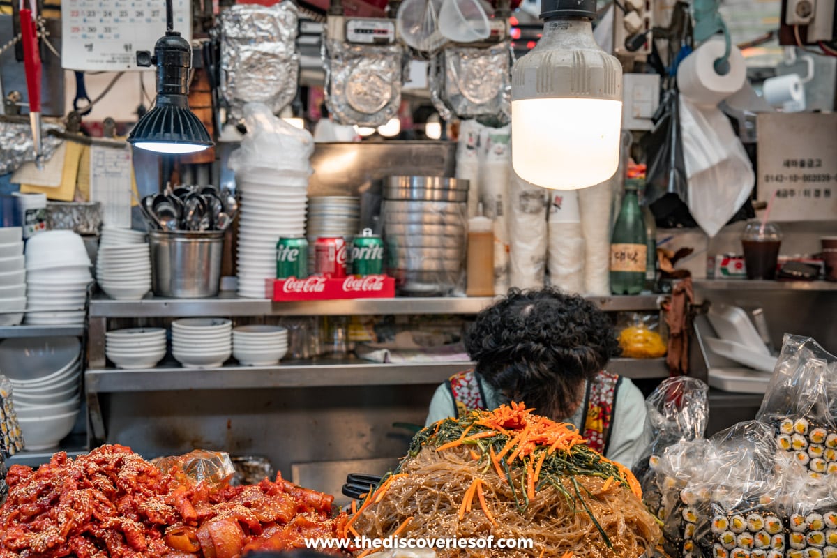 Close up of a stall at Gwangjang Market 