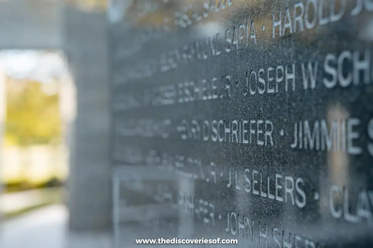 Close-up of soldiers' names carved into the Wall of Remembrance at the UN Memorial Cemetery in Busan