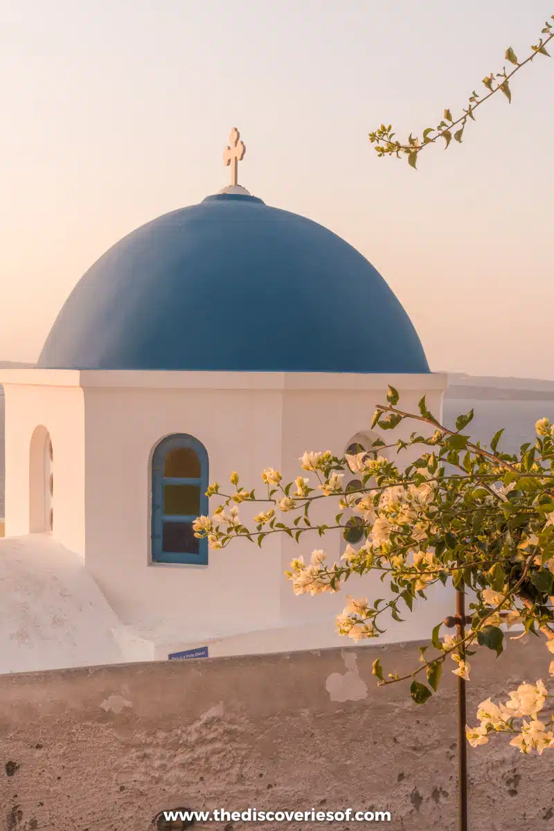 Blue domed church at sunrise