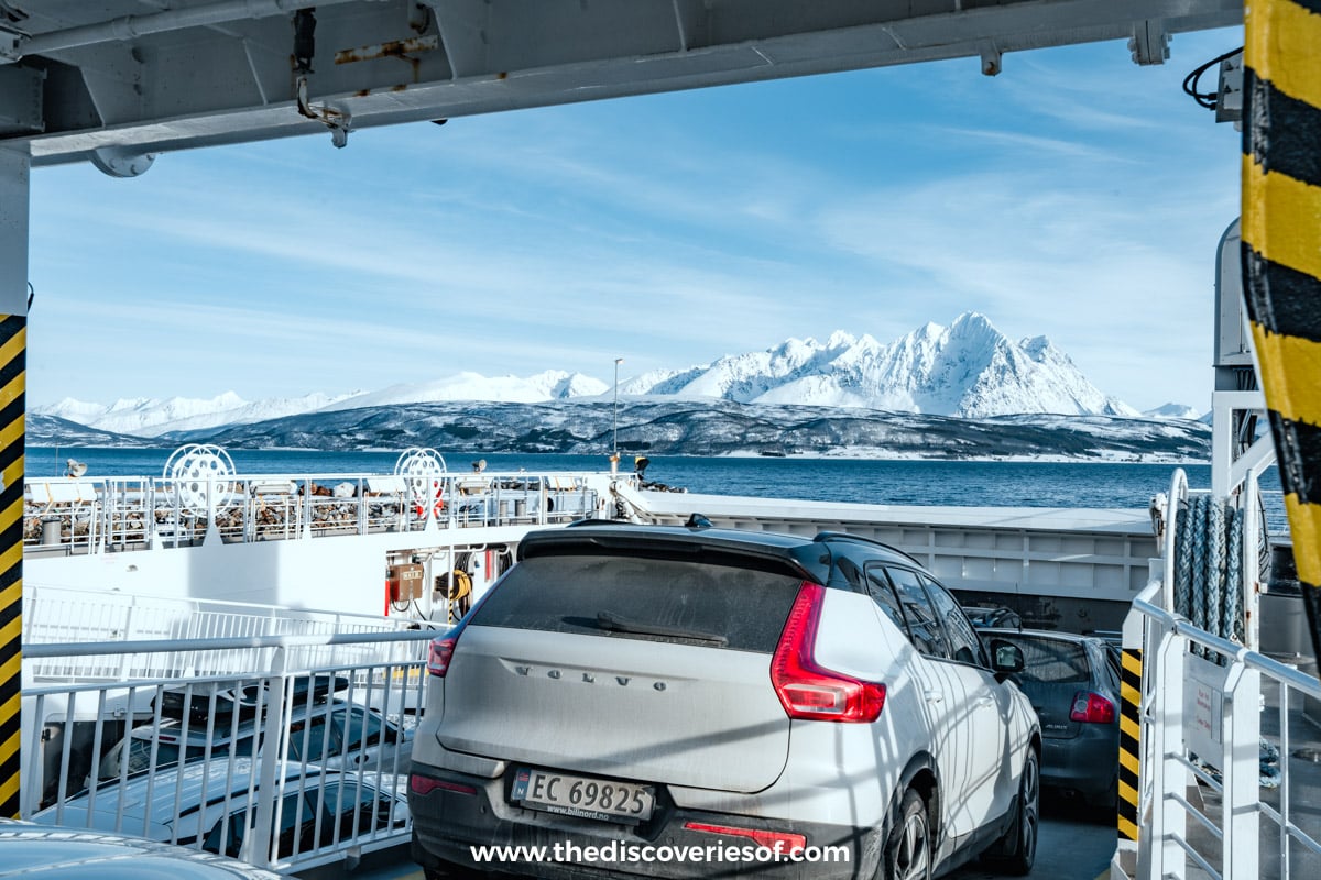 Driving onto the car ferry at Breivikeidet