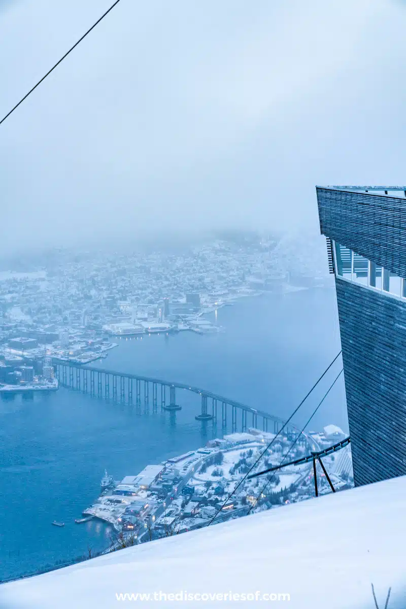 Tromsø through the snow from beside Fjellstua
