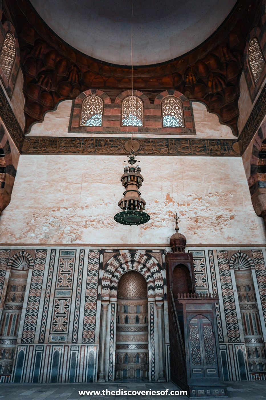 The marble mihrab and minbar under the dome of the Mosque of al-Nasir Muhammad at the Cairo Citadel