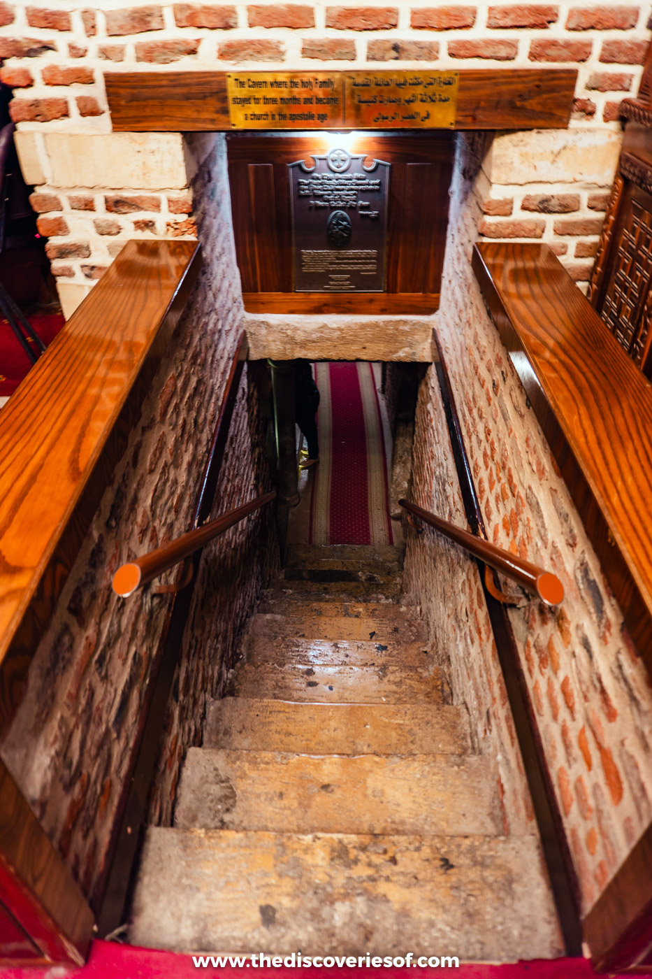 Worn stone steps leading down to the Holy Family crypt beneath the Church of St Sergius and St Bacchus