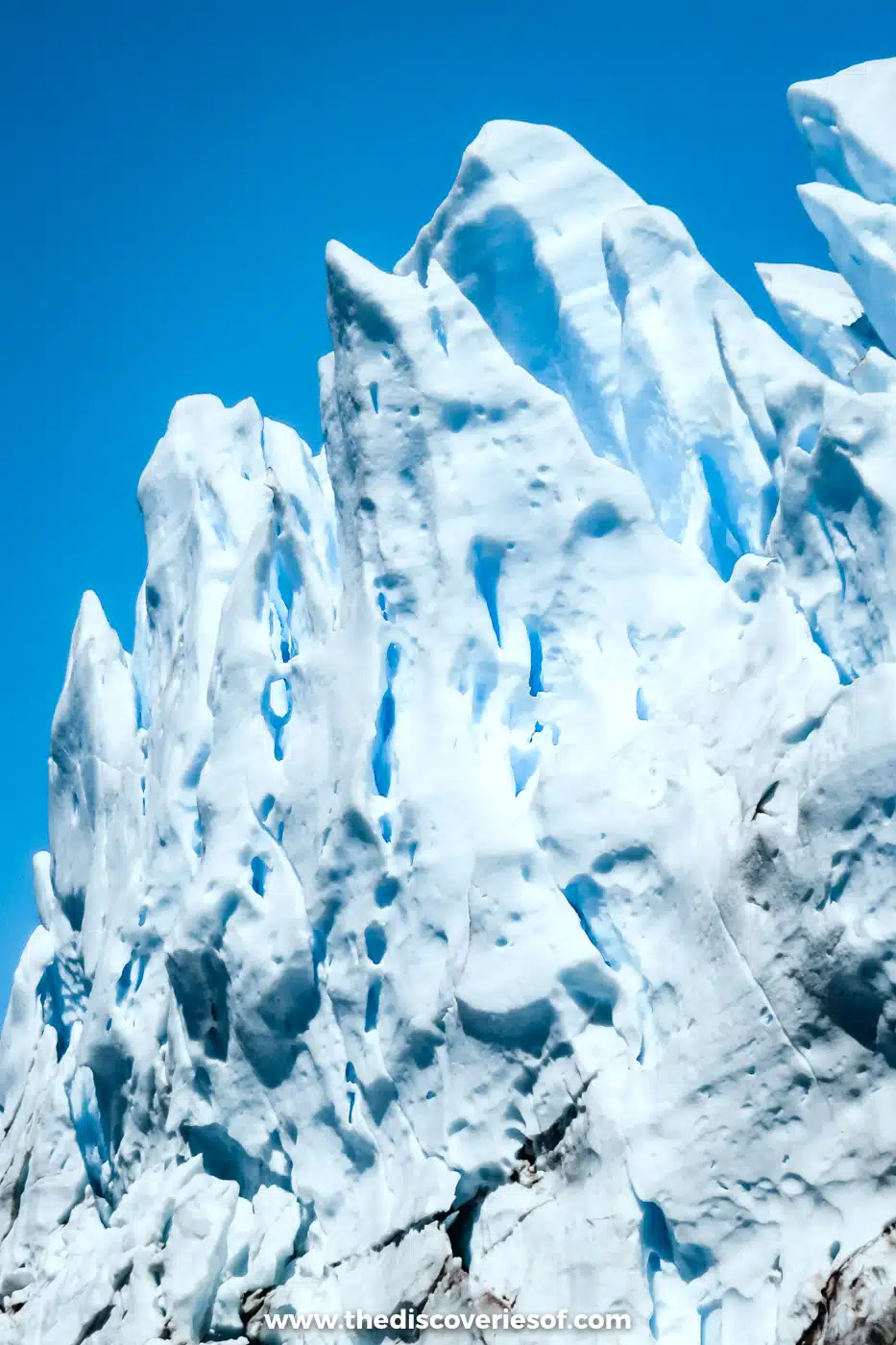 Jagged blue ice pinnacles on the face of the Perito Moreno Glacier, Argentina