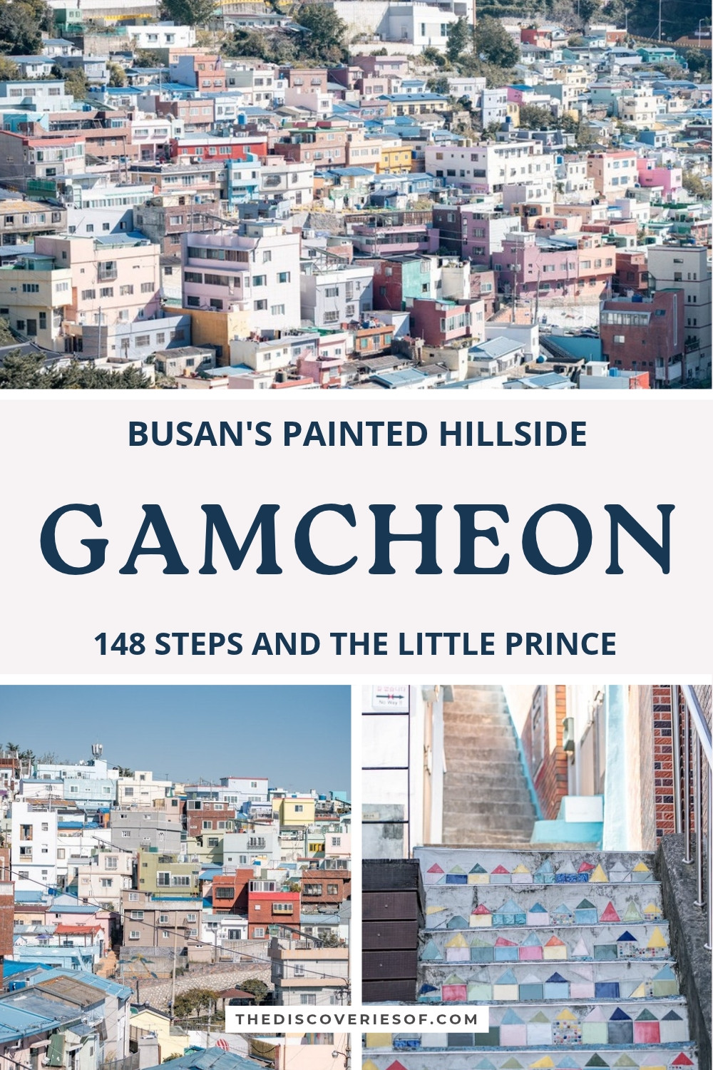 Gamcheon Culture Village in Busan: colourful houses across the hillside and a lane of tiled steps