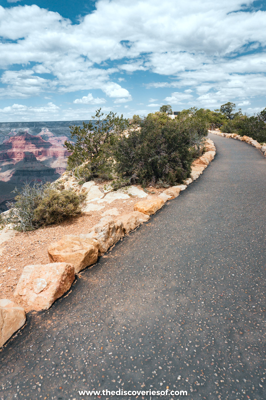 The paved Rim Trail running along the South Rim of the Grand Canyon