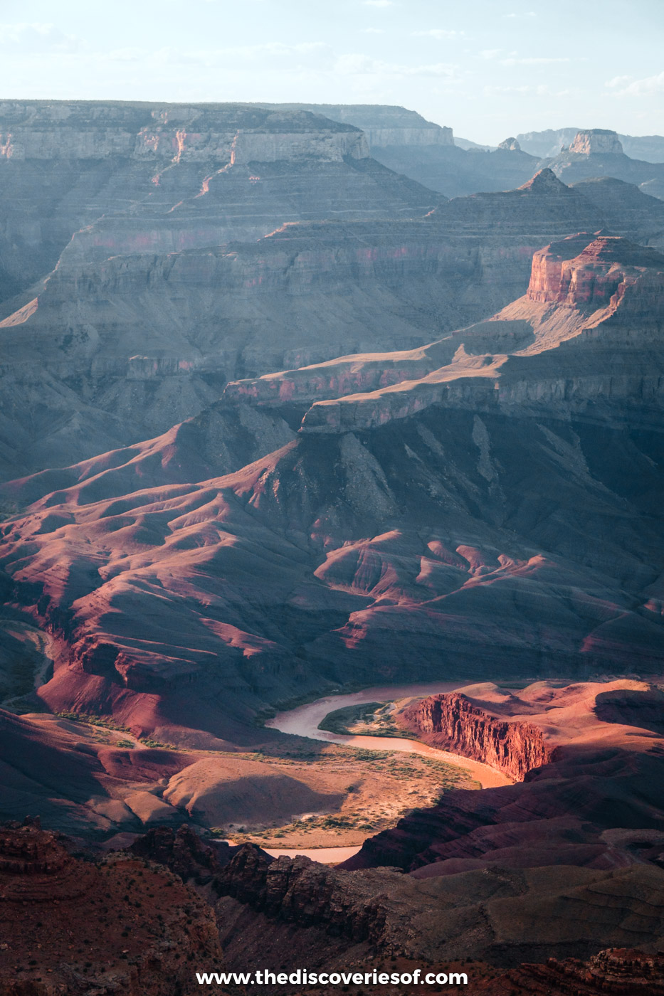 The Colorado River glowing at sunset from Desert View Drive, Grand Canyon