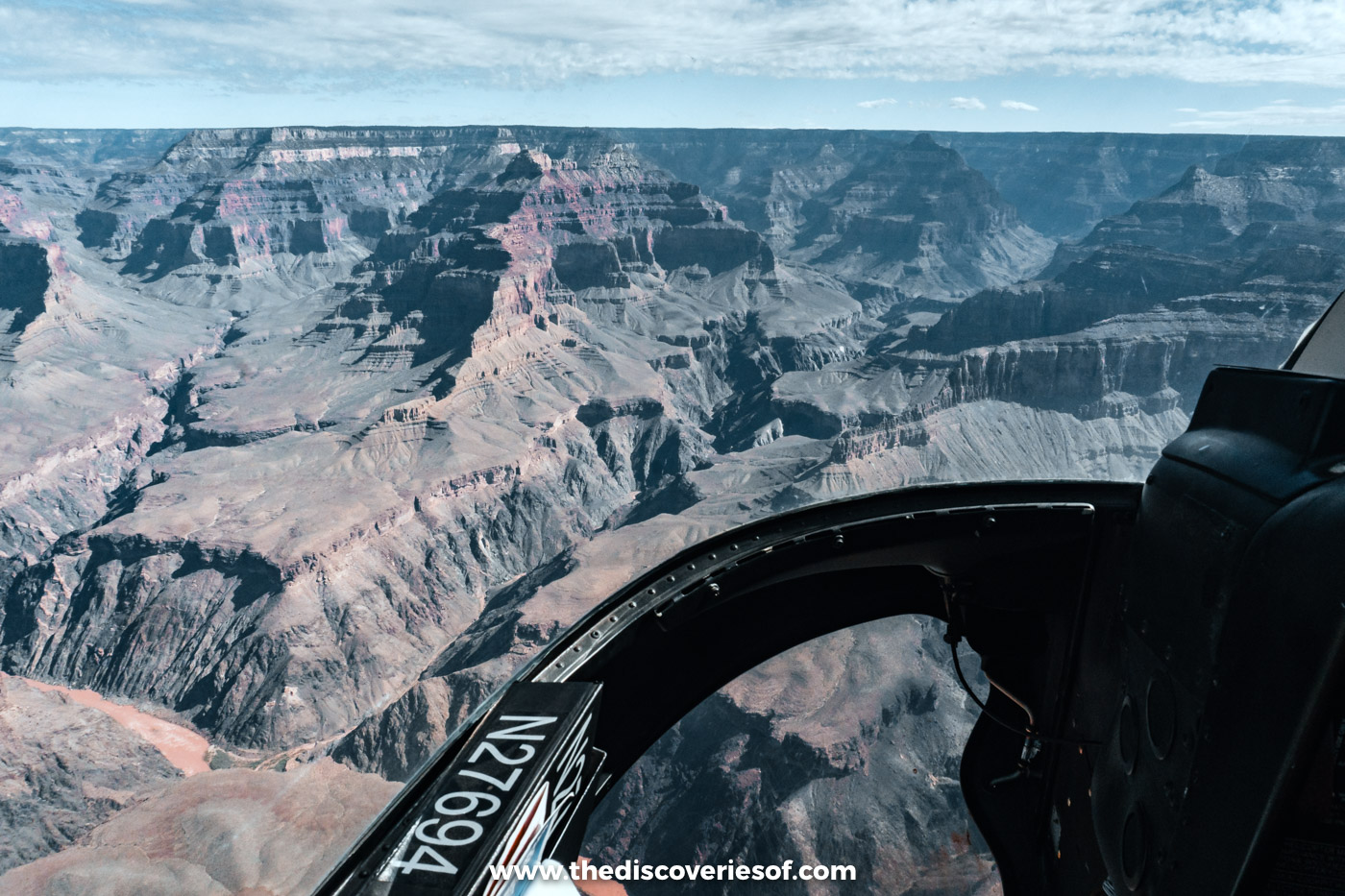 Looking out over the Grand Canyon through the windscreen of a Papillon helicopter