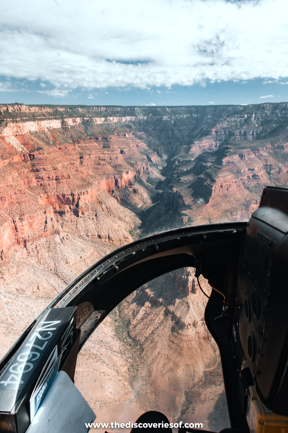 The Grand Canyon opening up beneath a helicopter on the Papillon North Canyon tour
