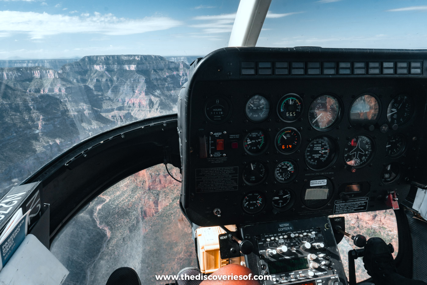 View over the Grand Canyon from the front seat of a Papillon helicopter