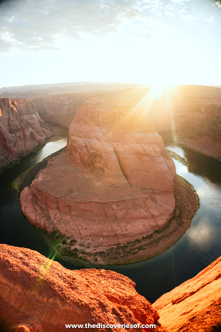 Horseshoe Bend at sunset, the Colorado River looping round the sandstone near Page, Arizona