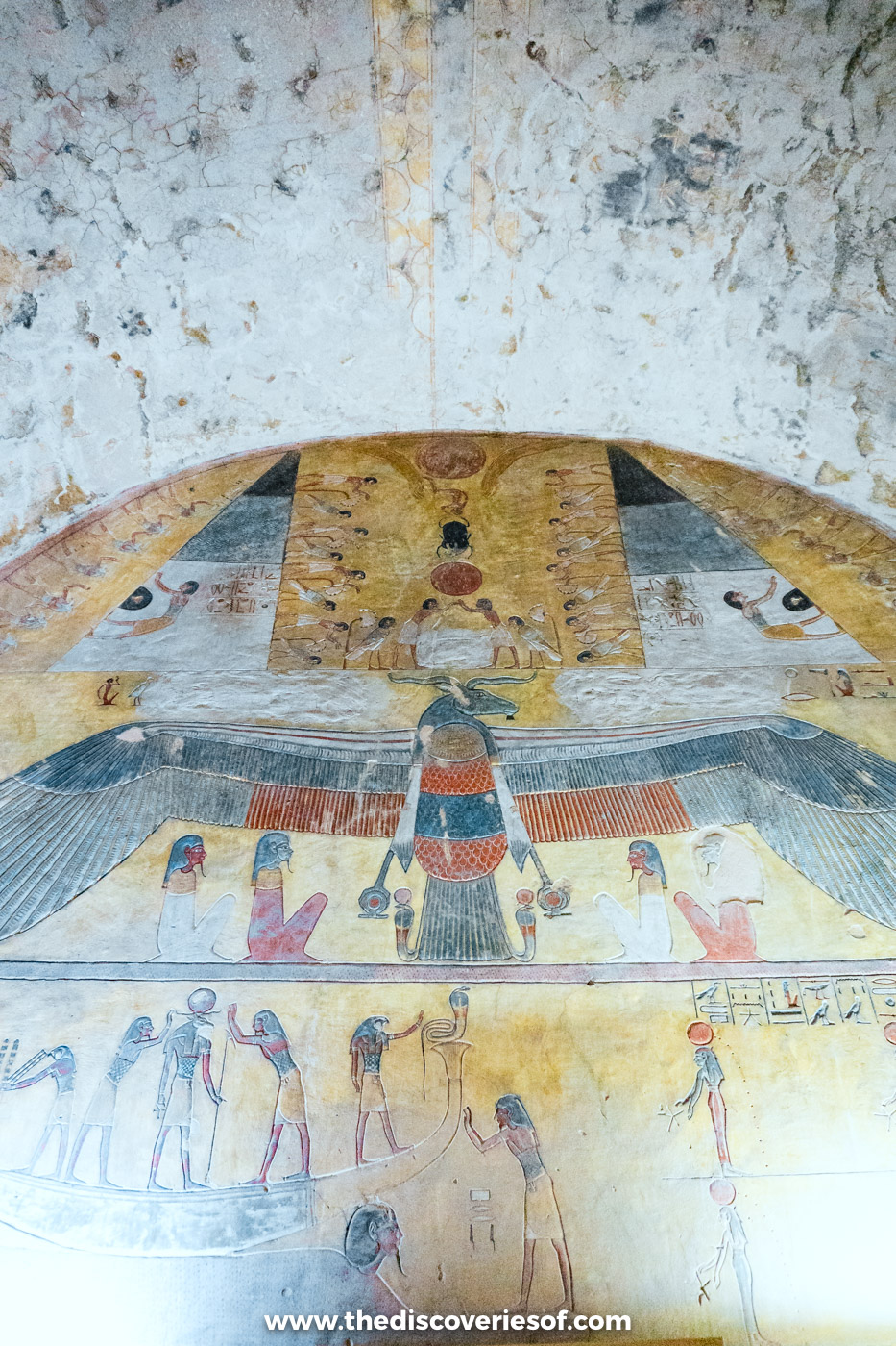 Painted vaulted lunette with a winged deity and gods in the tomb of Tausert and Setnakht, Valley of the Kings