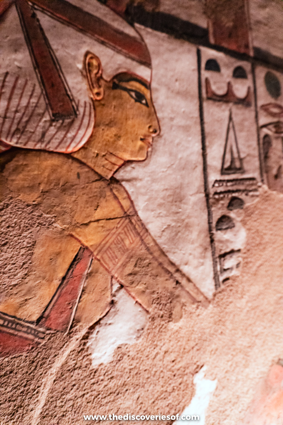 Painted plaster relief of Queen Nefertari's head and vulture headdress in her tomb QV66, Valley of the Queens