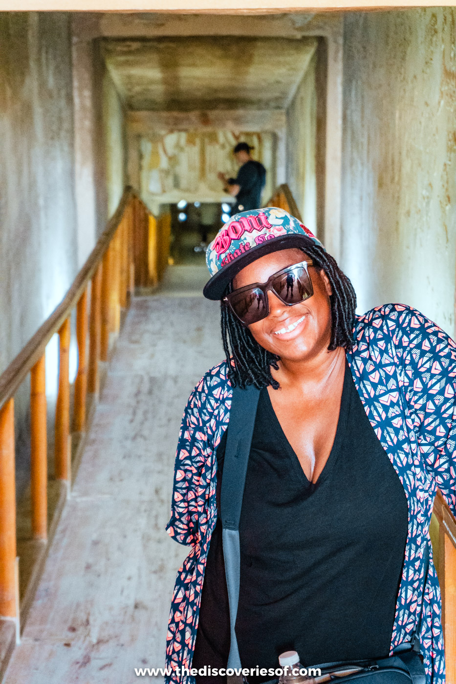 Julianna Barnaby smiling in the first corridor of the tomb of Tausert and Setnakht, Valley of the Kings