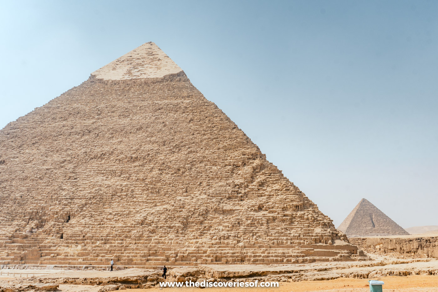 The Pyramid of Khafre with the much smaller Pyramid of Menkaure in the distance across the Giza Plateau