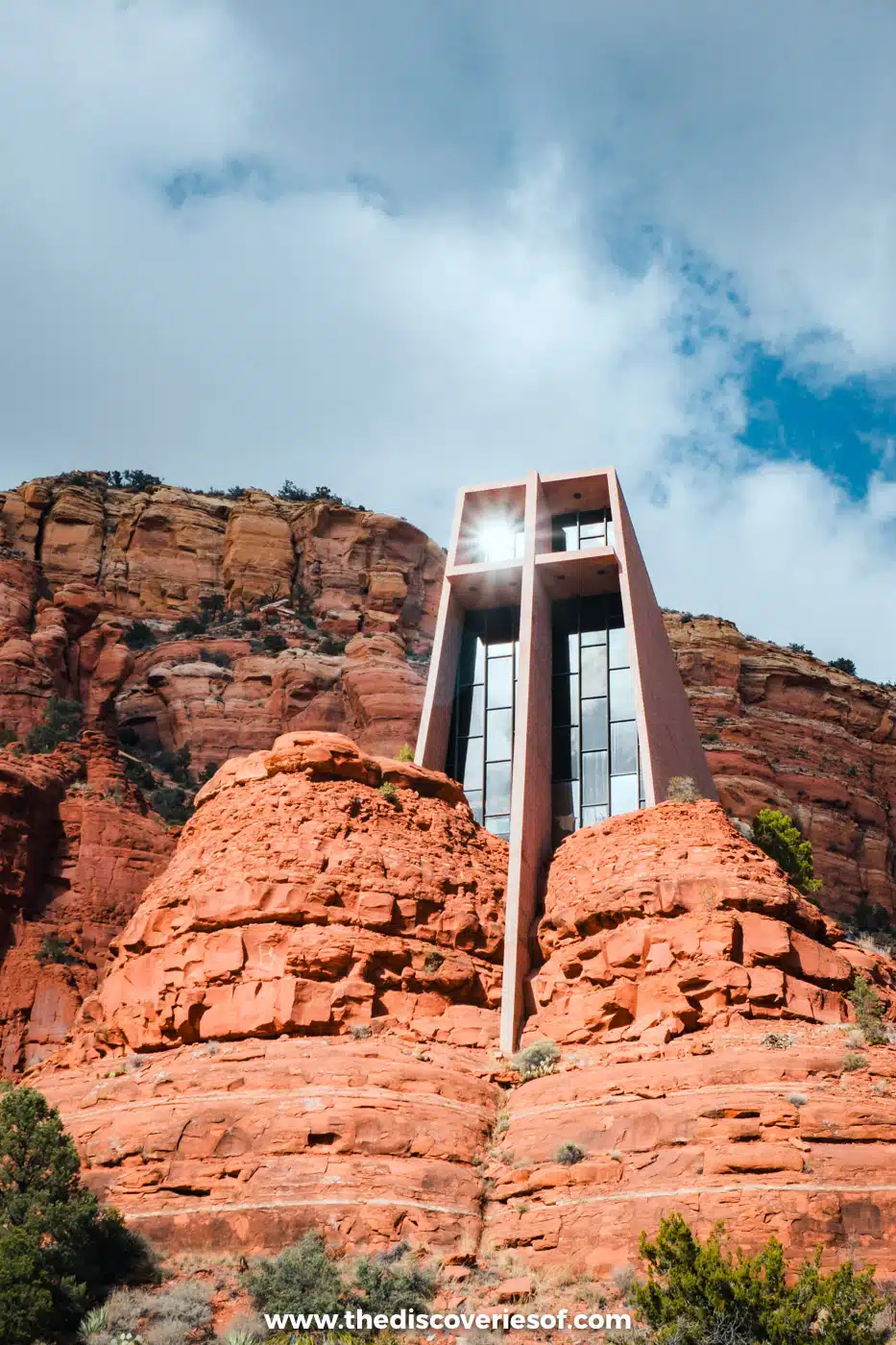 The Chapel of the Holy Cross set between red rock buttes in Sedona, Arizona
