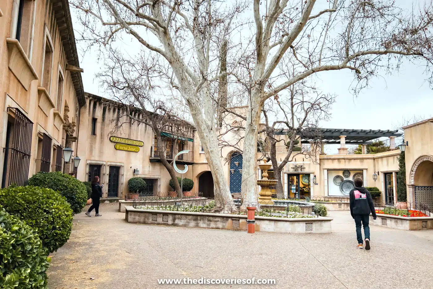 Whitewashed arches and a tiled courtyard at Tlaquepaque Arts and Shopping Village, Sedona