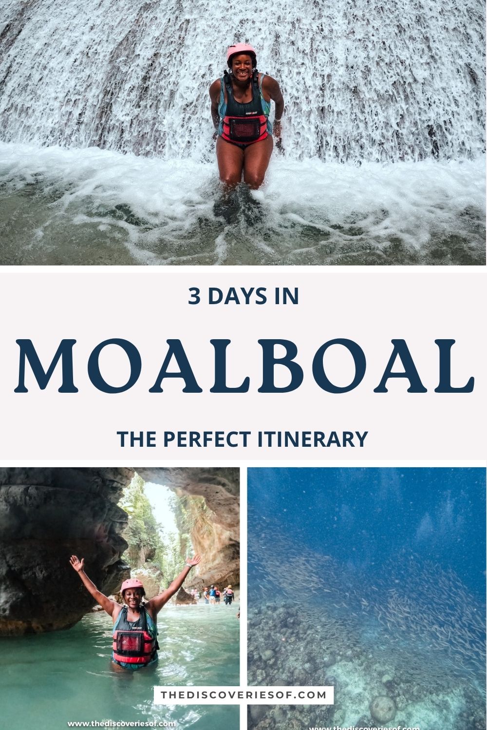 Pinterest pin for 3 days in Moalboal: Julianna at Kawasan Falls, canyoneering in Badian and the Moalboal sardine run